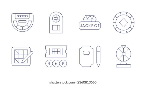 Betting icons. editable stroke. Containing baccarat, bet, bingo, jackpot, lottery, lotto, poker chip, roulette.