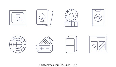 Betting icons. editable stroke. Containing casino chip, domino, online betting, poker, scratch, spades, ticket, token.