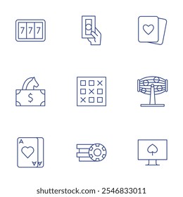 Betting icons set. Thin Line style, editable stroke. Frame, bet, betting, bingo, card, casino chips, heart, lottery, online casino.