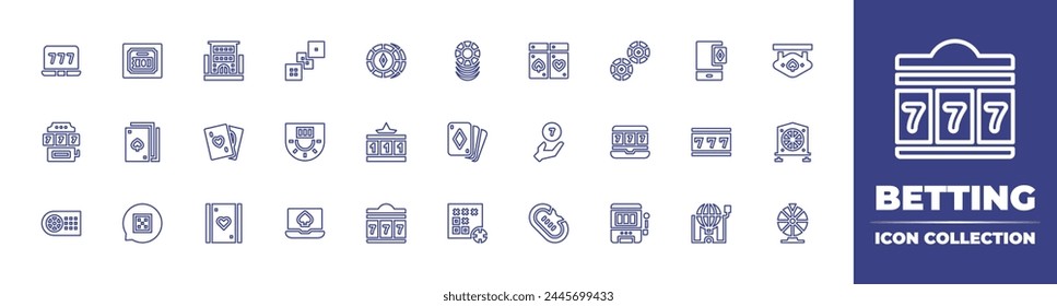 Betting line icon collection. Editable stroke. Vector illustration. Containing cards, poker chips, win, bet, slot machine, poker cards, casino, online casino, scratch, dice, jackpot, poker.