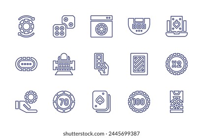 Betting line icon set. Editable stroke. Vector illustration. Containing cards, bet, casino, probability, poker table, coin, online casino, chip, chips, laptop, online gambling, playing card.