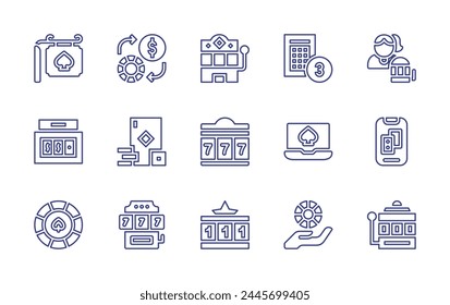 Betting line icon set. Editable stroke. Vector illustration. Containing poker chip, slot machine, gambling, casino, money, bingo, online casino, gambler, jackpot.