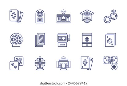 Betting line icon set. Editable stroke. Vector illustration. Containing cards, poker cards, dices, bet, poker, fortune wheel, wheel of fortune, mortgage, jackpot machine, spade, casino.