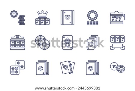 Betting line icon set. Editable stroke. Vector illustration. Containing jackpot, poker cards, joker, lottery, jackpot machine, poker chips, dices, chips, token, aces, poker.