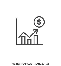 Betting Odds line icon. linear style sign for mobile concept and web design. A chart with a dollar sign and a rising arrow outline vector icon. Symbol, logo illustration. Vector graphics