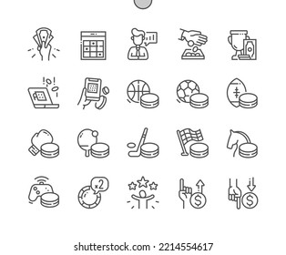 Betting on gambling. Online betting on sports games. Double bet. Win. Pixel Perfect Vector Thin Line Icons. Simple Minimal Pictogram