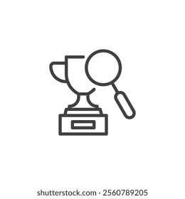 Betting Prediction line icon. linear style sign for mobile concept and web design. A magnifying glass over a trophy outline vector icon. Symbol, logo illustration. Vector graphics