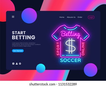 Betting Sport neon creative website template design. Vector illustration Betting Sport concept for website and mobile apps, business apps, marketing, neon banner. Online Betting