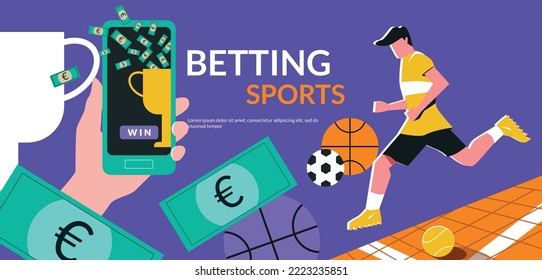 Betting sports banner with winning symbols flat vector illustration