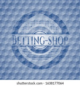 Betting-shop blue badge with geometric background. Vector Illustration. Detailed.