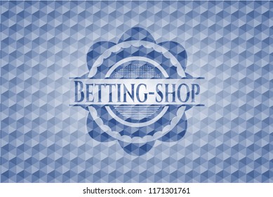 Betting-shop blue badge with geometric pattern.