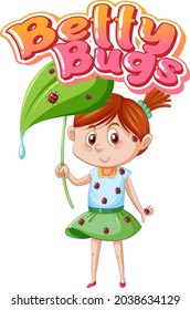 Betty Bugs logo text design with ladybugs perched on girl's body illustration