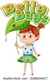 Diseño de texto del logo de Betty Bugs con ladybugs colocados en la ilustración corporal de una chica
