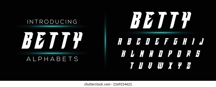 BETTY, a sport gaming tech futuristic alphabet letter font. Luxury digital space typography. vector typeface illustration logo design