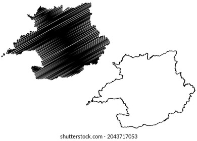 Distrito de Betul (Estado de Madhya Pradesh, división de Narmadapuram, República de la India) mapa de ilustración vectorial, dibujo de dibujos de dibujos de Betul mapa