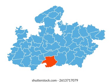 Betul District Map Highlighted on Madhya Pradesh State Map