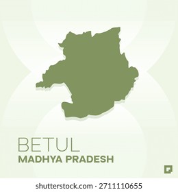 Mapa del distrito de BETUL, Madhya Pradesh, India - Esquema de Vector editable.