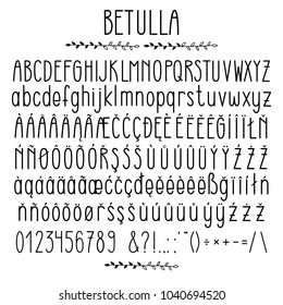 Betulla - modern rounded grotesque font. Minimalistic typeface. Alphabet character set, uppercase and lower case, numerals and punctuations, multilingual characters