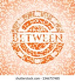 Between abstract orange mosaic emblem with background