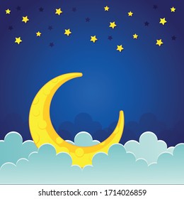 Entre las nubes, la luna y las estrellas en el cielo
