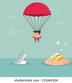 Between shark and gold. Flat vector illustration