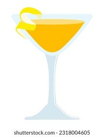 Between the Sheets with lemon curl. Classic alcohol cocktail in the bar glass.