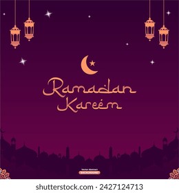 Beuatiful Ramadan Banner Vector Design With Mosque and Islamic Ornament In Arabic Style With Beautiful Decoration and In Islamic Muslim Moment Fasting Mubarak Seasons