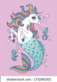 A beuatiful unicorn mermaid or seahorse. Vector illustration. 