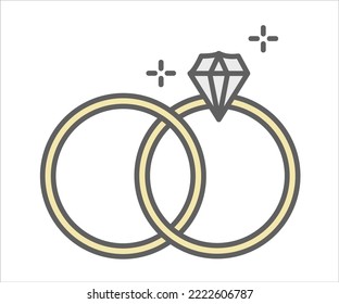 Beutiful colored wedding rings with real diamond, internet web icon, jewellery-themed flat designs, simple flat designs, also suitable for minimalist logos, high quality black style vector icons