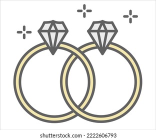 Hermosos anillos de boda de colores con diamantes reales, icono web de internet, diseños planos de joyería, diseños planos simples, también adecuados para logotipos minimalistas, iconos vectores de estilo negro de alta calidad