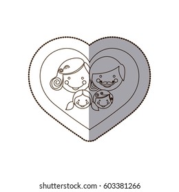 beutiful family inside the heart icon, vector illustration