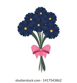 beutiful flowers bouquet with bowtie vector illustration