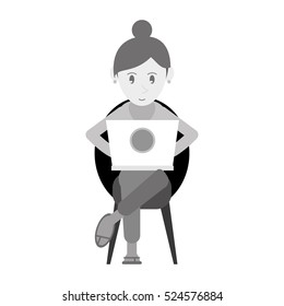 beutiful girl using laptop sitting monochromatic