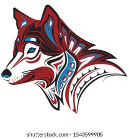 beutiful wolf tribal logo color 