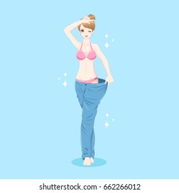 beuty cartoon slim woman smile on the blue background