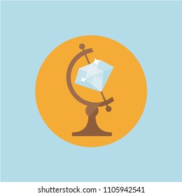 beuty fashion creative vector. fancy clear natural diamond icon symbol on globe like earth flat design isolated cartoon sign. create explore old Treasure around the world. prestige & Expensive concept
