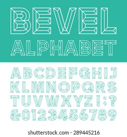 Beveled Alphabet Vector Font.
Beveled block outline letters, numbers and punctuation marks. 