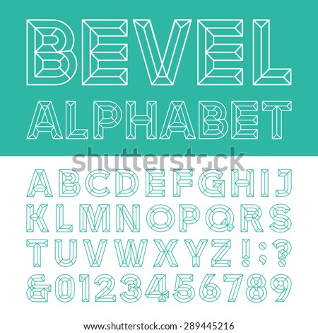 Beveled Alphabet Vector Font.
Beveled block outline letters, numbers and punctuation marks. 
