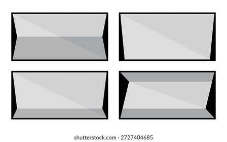 Profundidade chanfrada, conjunto de quadros geométricos em branco com painéis de perspectiva.