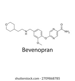 Estructura molecular de Bevenopran, fármaco antagonista del receptor ?-opioide de acción periférica, diagrama de Vector científico limpio, fórmula química esquelética