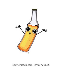 beverage beer bottle character cartoon. black symbol, bar green, blank craft beverage beer bottle character sign. isolated symbol vector illustration