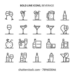 Beverage, bold line icons. The illustrations are a vector, editable stroke, 48x48 pixel perfect files. Crafted with precision and eye for quality.