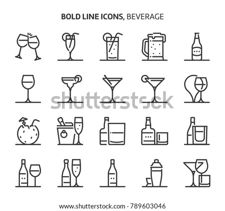 Beverage, bold line icons. The illustrations are a vector, editable stroke, 48x48 pixel perfect files. Crafted with precision and eye for quality.