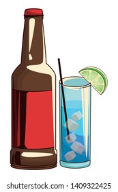 beverage bottle and cocktail icon cartoon