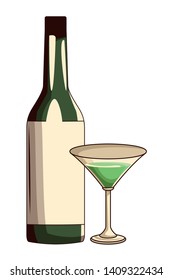 beverage bottle and cocktail icon cartoon