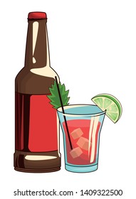 beverage bottle and cocktail icon cartoon