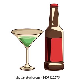 beverage bottle and cocktail icon cartoon