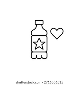 Botella de bebida con corazón. Fiabilidad del Producto, embalaje seguro. Icono de Vector de trazo perfecto y editable