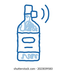 Getränkeflasche mit Signalsensor-Skizze-Symbol Vektorgrafik. Handgezeichnete blaue Doodle Linie Kunst Getränkeflasche mit Signalsensor Zeichen. einzelne Symbolillustration