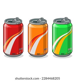 Ilustración vectorial de caja de bebidas. Ilustración vectorial de latas de bebidas en diferentes colores.